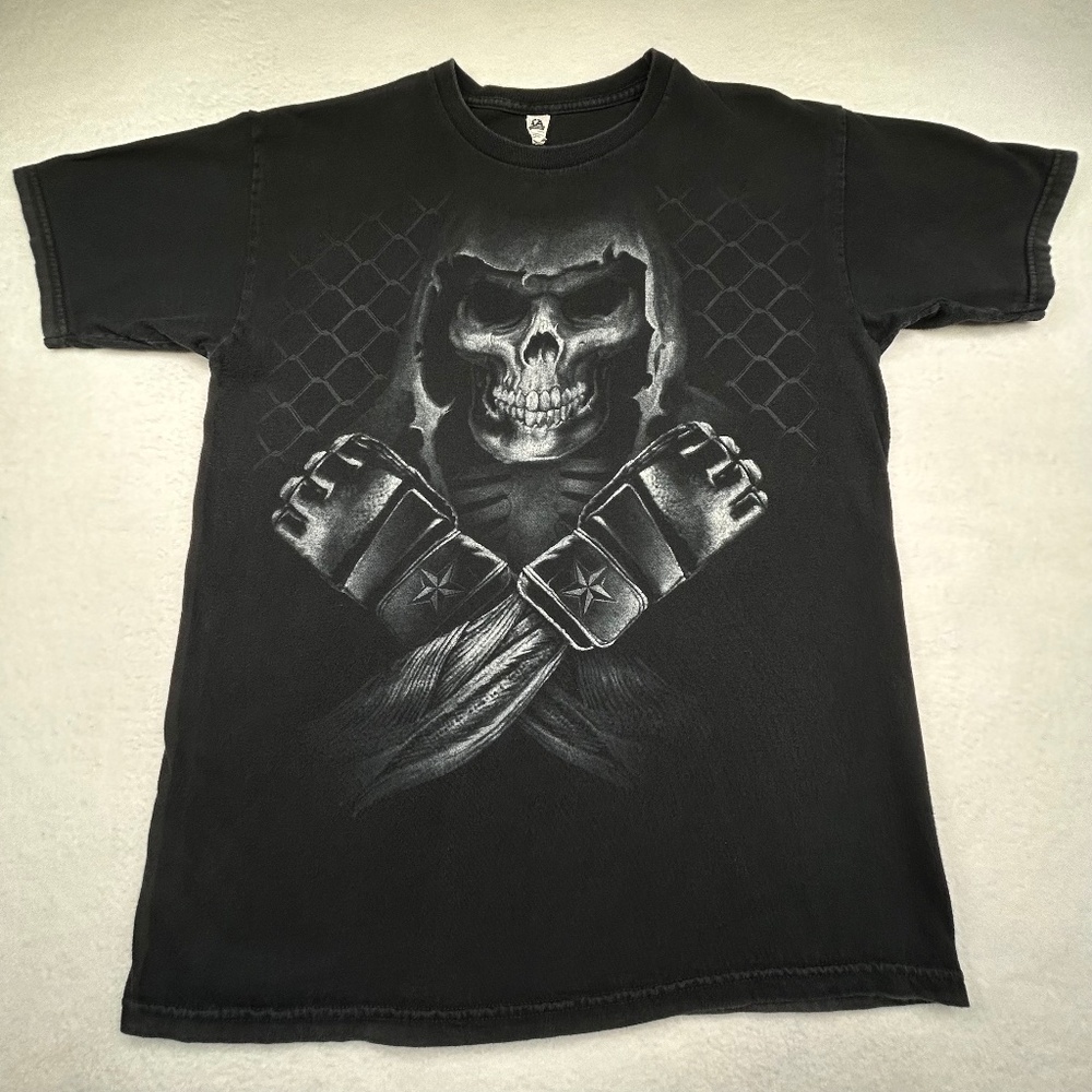 Alstyle VINTAGE Y2K Medium Black Reaper Skull MMA Graphic T-shirt UFC Fightwear